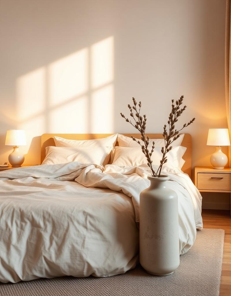 Chambre chaleureuse avec textures naturelles